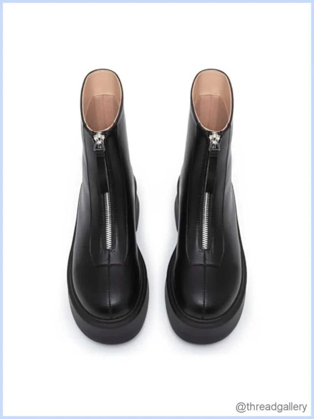 Faux Leather Platform Ankle Boots Chunky Low Heel Front Zipper